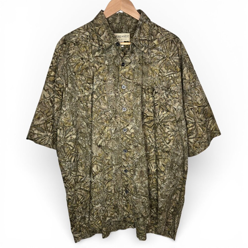 Johari West Hawaiian Batik Shirt Men Button Up Safari Camo One Pocket 3XL‎